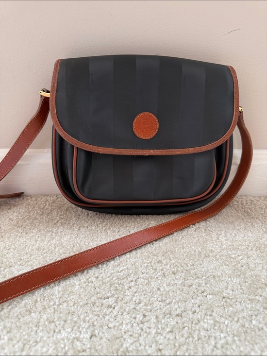 Fendi Handbags - Authentic Vintage Fendi Pequin Stripe Crossbody Saddle Bag Brown Leather Italy